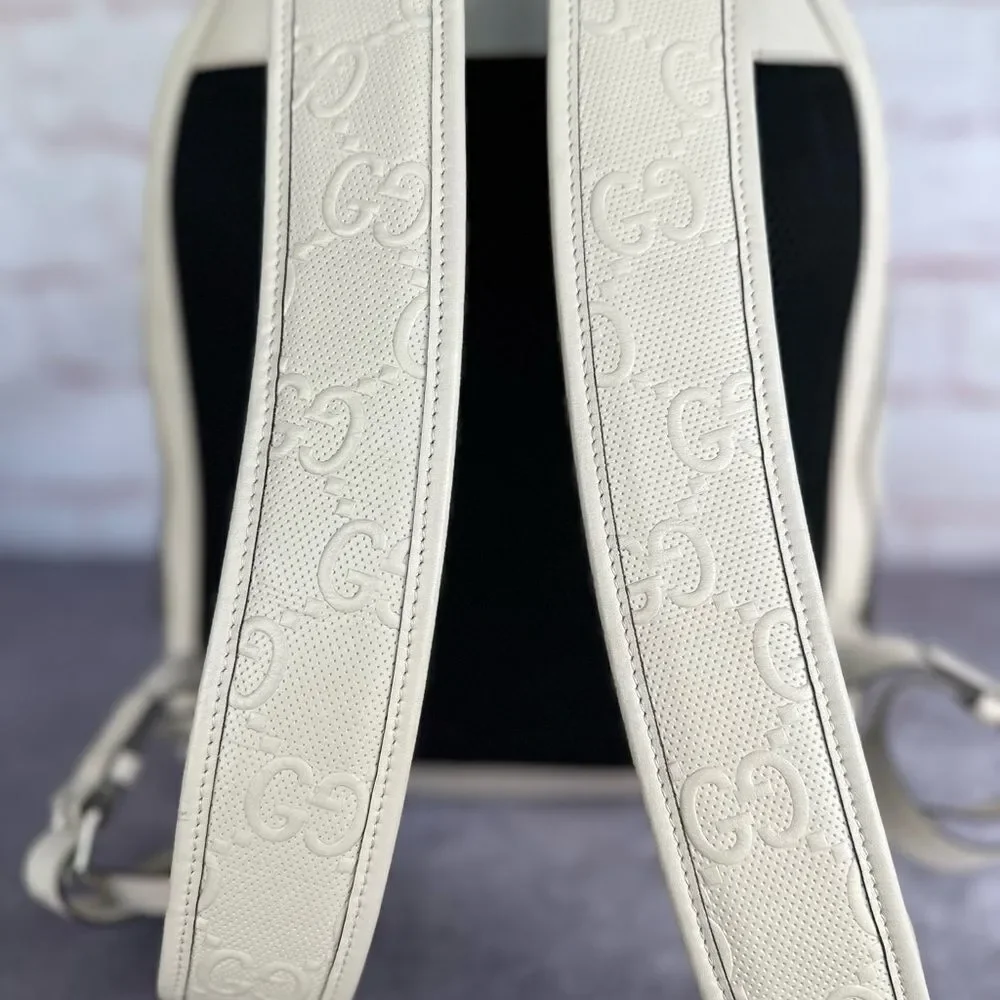 Gucci Embossed Leather Print Gg Backpack